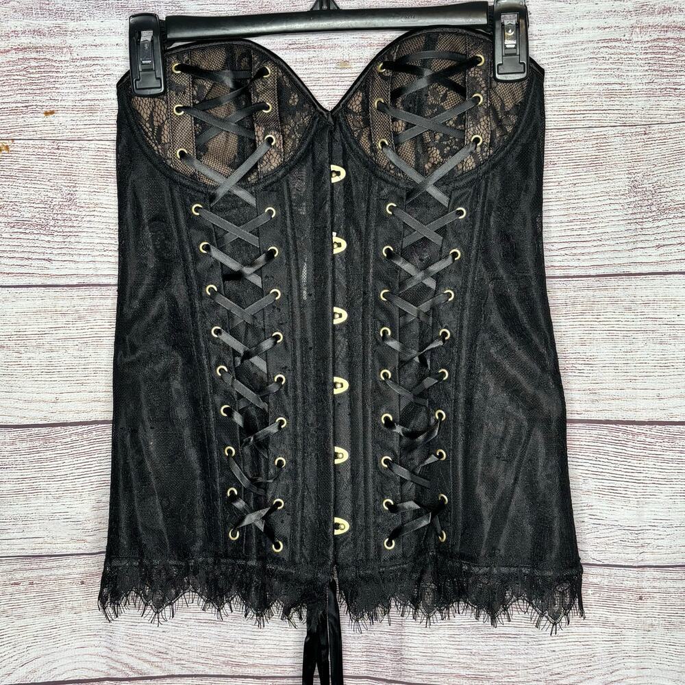 Adore Me Avelle Contour Lace Up Black Ribbon Tie Cosplay Corset New Size Large - Picture 1 of 14